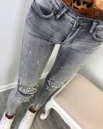 Raudona Stretch Jeans With Pearls