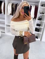 Jasny Beż Top Z Elastycznej Koronki Jasny Beż Top Z Elastycznej Koronki