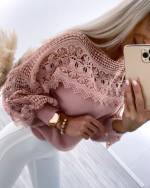 Beige Soft Sweater With Lace