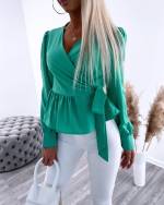 Green Wrap Blouse With Long Sleeves