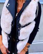 Beige Faux Fur Vest With Zippers