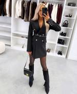 Коричневый Платье-пиджак с поясом