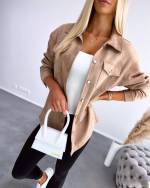 Beige Soft Faux-suede Oversized Jacket