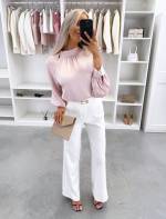 Розовый Струящаяся блуза с пуговицами под золото