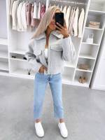 Серый Куртка Oversized на молнии