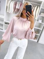 Розовый Струящаяся блуза с пуговицами под золото