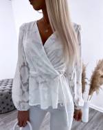 White Wrap Blouse With Floral Pattern