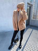 Karmelowy Krótka Pluszowa Kurtka Teddy