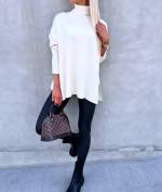 White Loose High-neck Sweater