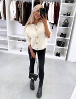 Jasny Beż Miękki Kardigan Ze Złotymi Guzikami