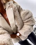 Серый Короткая шуба с мехом