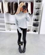 Gaiši Bēša Maigs Adījuma Džemperis Ar Augstu Apkakli