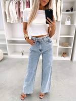 Zila Taisna Piegriezuma Džinsi Ar Mežģīnēm Un Rotājumiem