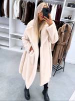 Ruda Prabangus žieminis Paltas Su Surišimu Priekyje