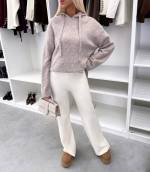 Светло-бежевый Мягкий свитер в стиле худи