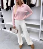 Серо-коричневый Мягкий свитер с V-образным вырезом