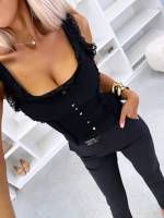 Dzeltens Elastīgs Tops Ar Mežģīņu Apdari