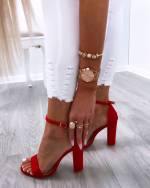 Серый Открытые босоножки на блочном каблуке с лентами