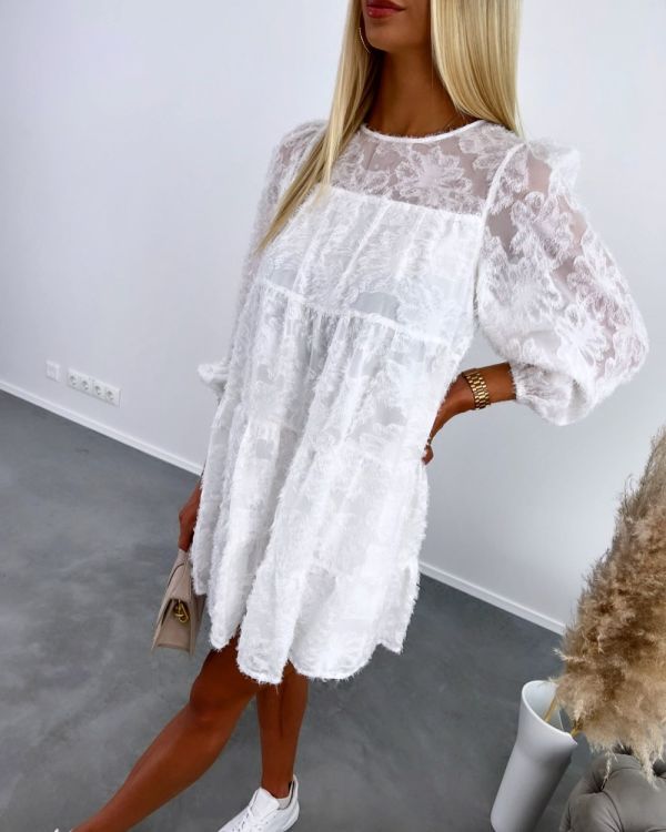 White Flowy Dress With Sleeves