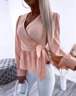 White Wrap Blouse With Long Sleeves