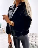 Серый Короткая шуба с мехом