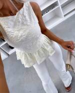 Gaiši Bēša Blūze Ar Peplum Siluetu