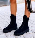 Black Velvet Lace Up Boots
