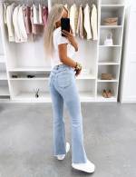 Mėlyna Tamprūs Platėjančio Silueto Džinsai