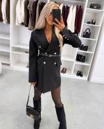 Коричневый Платье-пиджак с поясом