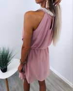 Light Pink Pärlitega Kaela Tagant Kinnituv Sifoon-kleit
