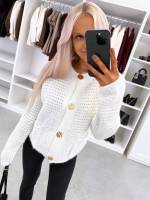 Biały Kardigan Z Guzikami W Złotym Odcieniu