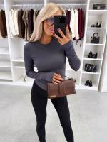 Светло-бежевый Обтягивающий топ с длинными рукавами