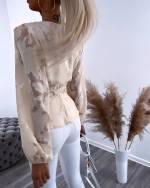 Zila Aptinama Blūze Ar Ziedu Rakstu