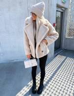 Karmelowy Krótka Pluszowa Kurtka Teddy