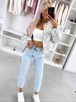 Šviesiai Mėlynas Minkšti Ir Patogūs Mom Fit Džinsai