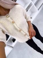 Jasny Beż Miękki Kardigan Ze Złotymi Guzikami