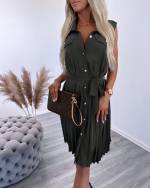 Khaki Dress With Slippery Material Buttons