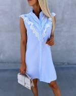 Light Blue Flowy Lace-buttoned Dress