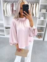 Розовый Струящаяся блуза с пуговицами под золото