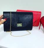 Black Clutch Bag With Golden Chain