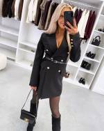 Коричневый Платье-пиджак с поясом