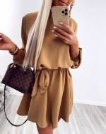 Khaki Keskelt Seotav Mugav Vabaaja Kleit