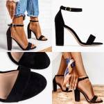 Серый Открытые босоножки на блочном каблуке с лентами