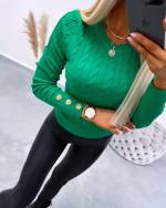 Dark Green Sweater With Golden Buttons