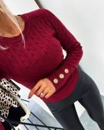 Dark Red Sweater With Golden Buttons