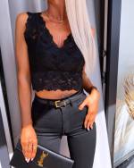 Зеленый Эластичный кружевной топ