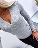 Grey Sweater With Gold Buttons