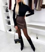 Brązowy Skórzana Spódnica