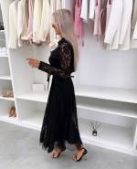 Черный Кружевное платье с поясом