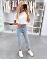 Синий Эластичные джинсы Mom Fit